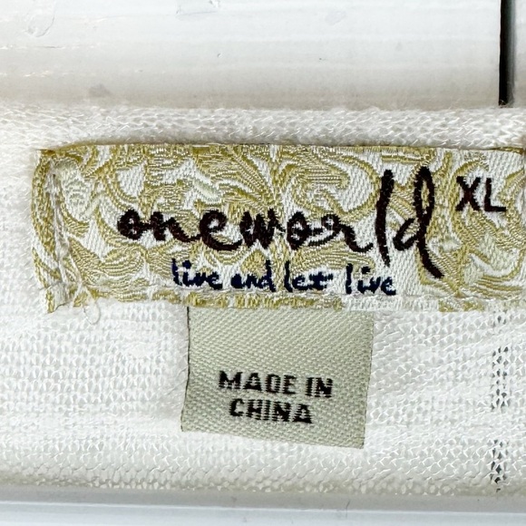 One World Cream Western Crochet Fringe V Neck Burnout Short Sleeve High Lo Top - Picture 7 of 10